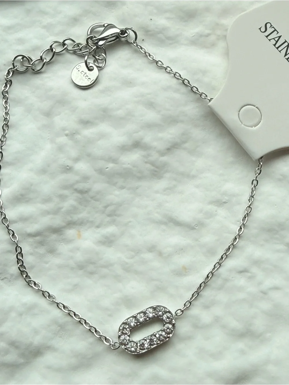 Stainless Steel Pavé Oval Link Bracelet - Sparkling White CZ